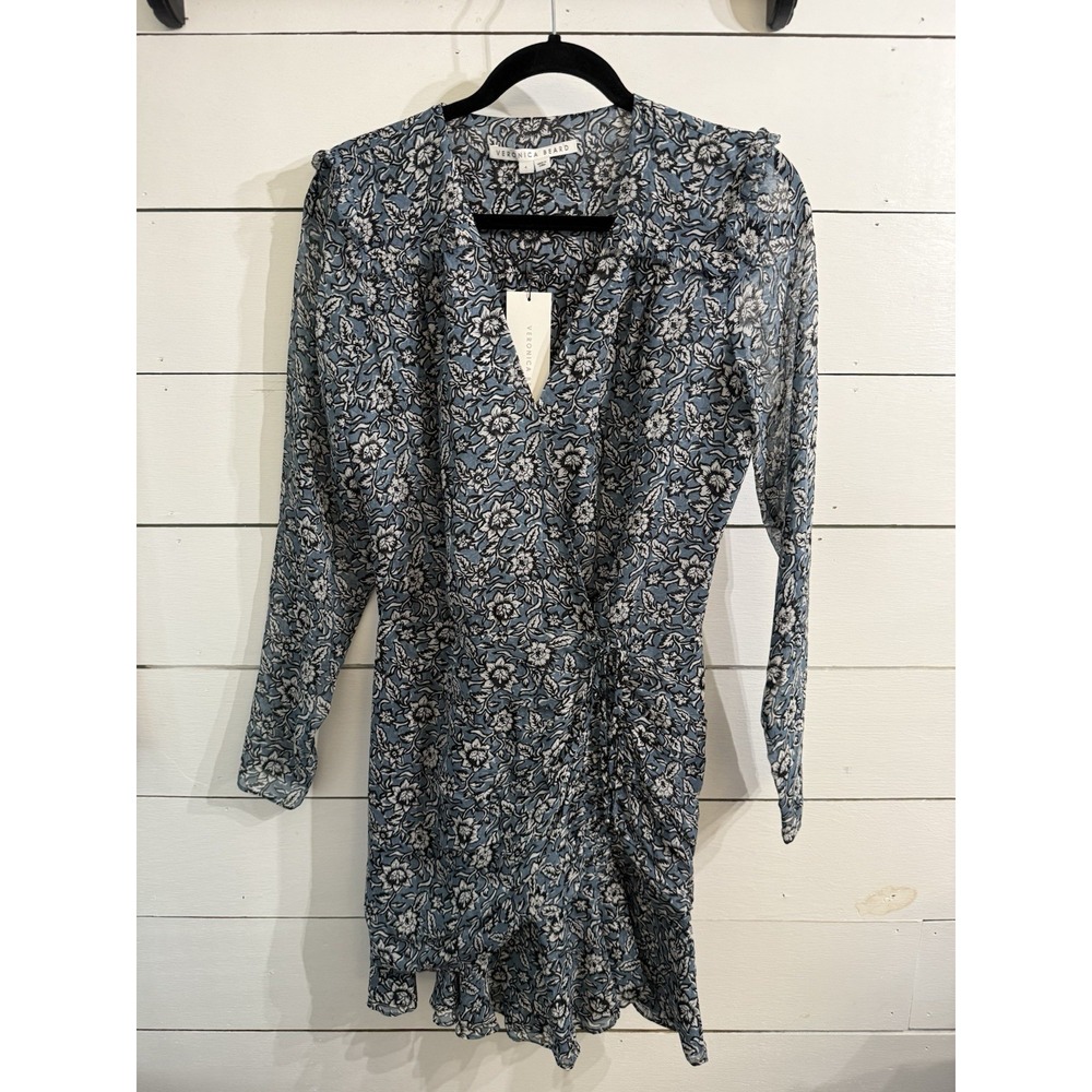 Veronica Beard NWT Dress Anjali Ruched Steel Blue Silk Mini Length Womens 4